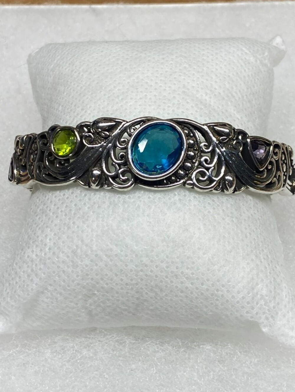 Sterling Silver Blue & Green Gemstone Filigree Bracelet